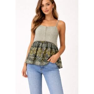 Anthropologie mixed print green floral tank Small